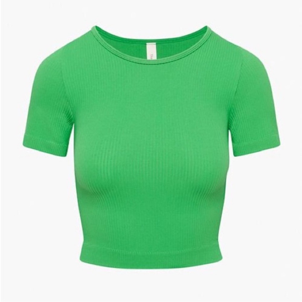 Aritzia Bright Green Ribbed Crop Tee